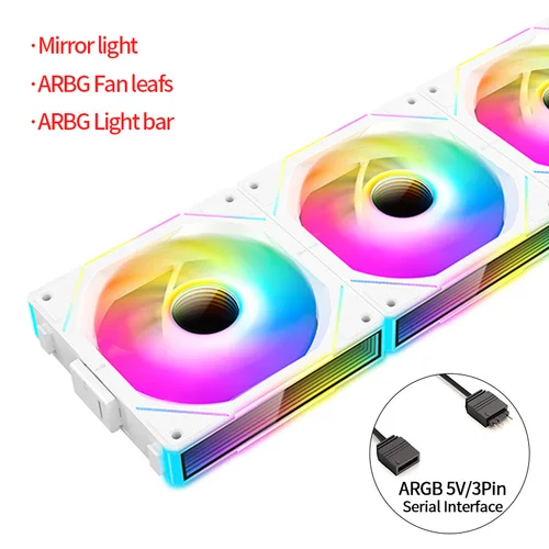 Imagen 2 del producto Teucer JM-1 Ventilador con cubierta de PC, ciclo de espejo ARGB 120mm 12v/4 pines PWM, chasis de bajo ruido, Ventilador de refrigeración por agua, paquete individual con Cable