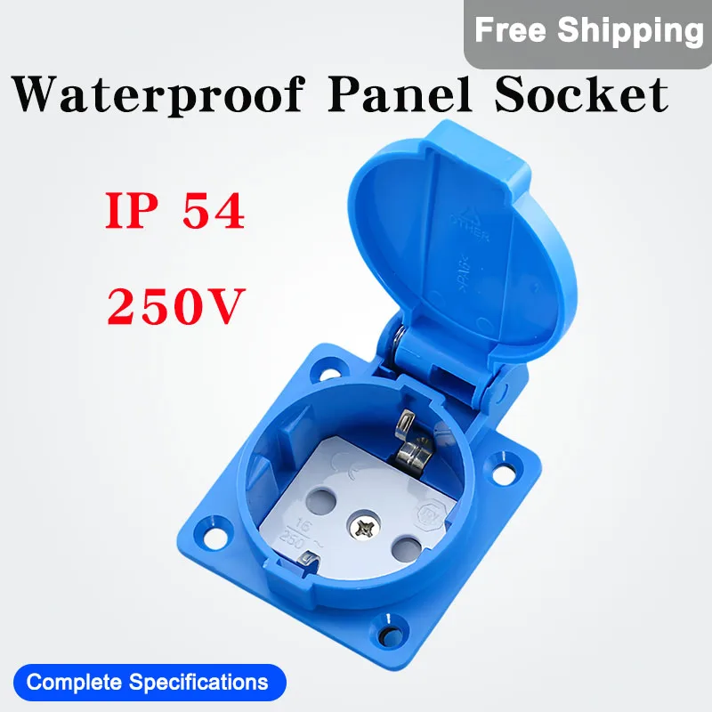 

Waterproof Outdoor Panel Socket IP54 16A 2Pin Euro Plug Multifunctional Compatible Industrial Grade Dustproof AC Outlet 250V