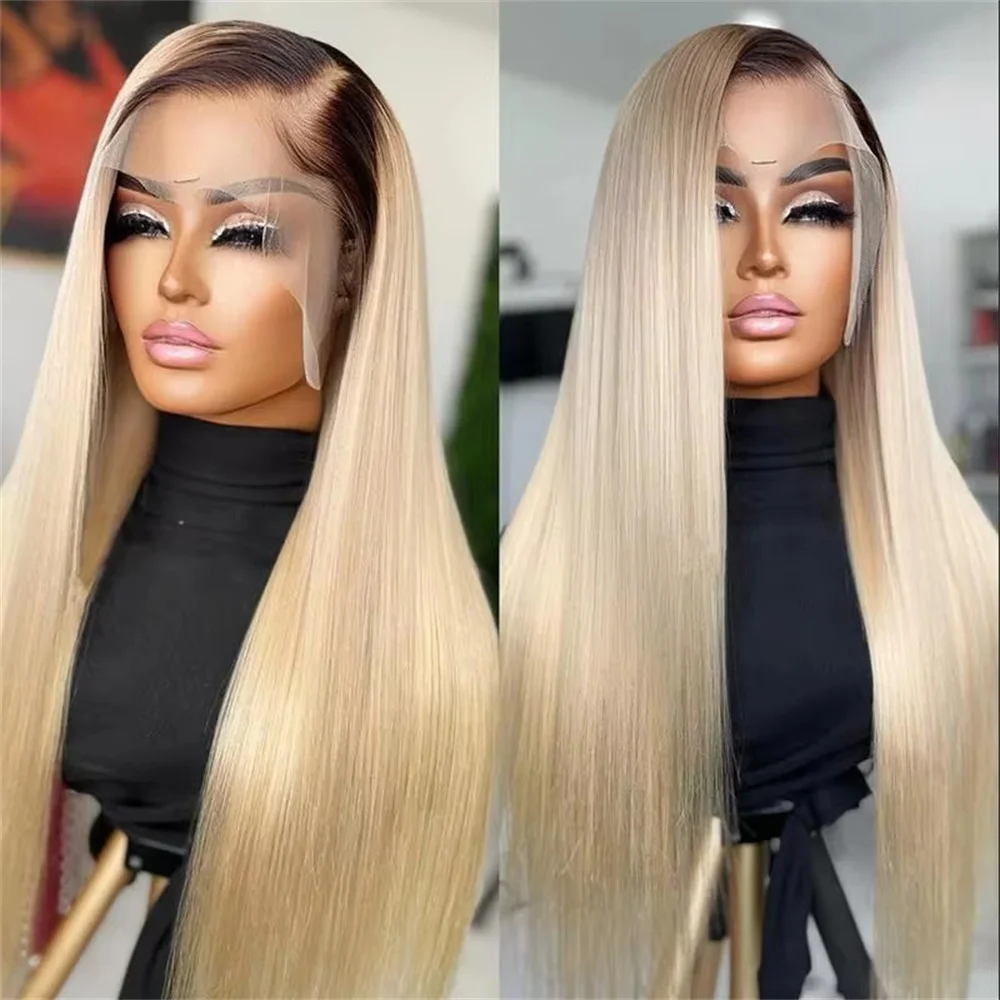 

Soft 26“ 180 Density Ombre Blonde 613 Glueless Silky Straight Lace Front Wig For Women BabyHair Long Heat Resistant Preplucked