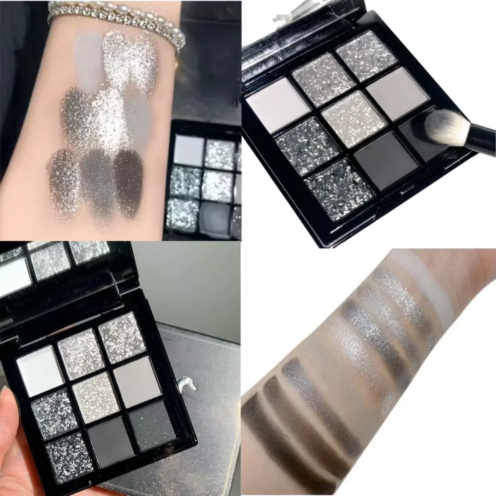 لوحة ظلال عيون سوداء فاتحة ذات تسعة ألوان، مكياج سموكي، لوحة أسمنتية داكنة سوداء داكنة عبر الحدود #3