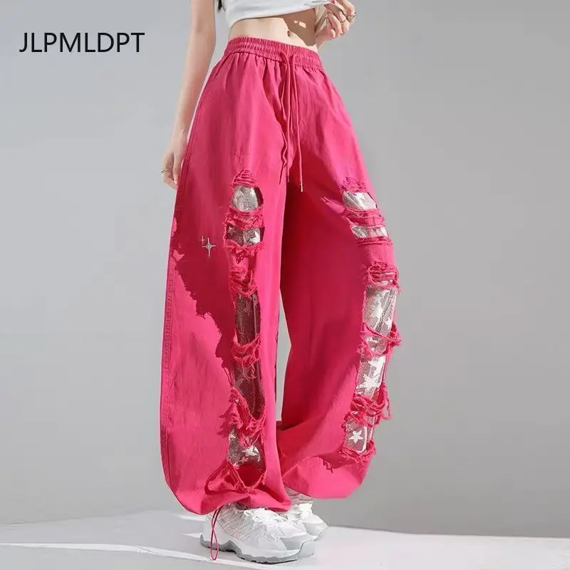 white jeans women's summer new hollow splicing embroidered scimitar trousers