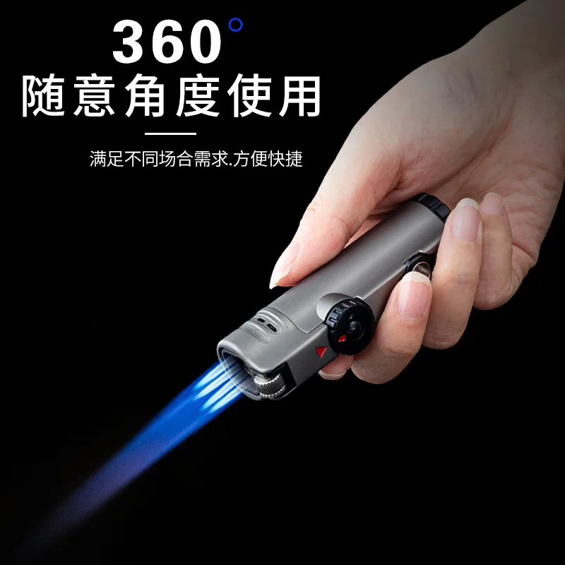 Large Firepower Metal Windproof Inflatable Spray Gun Lighter, Four Nozzles, Cigar Lighter, Men\'s Gift, Internet Celebrity