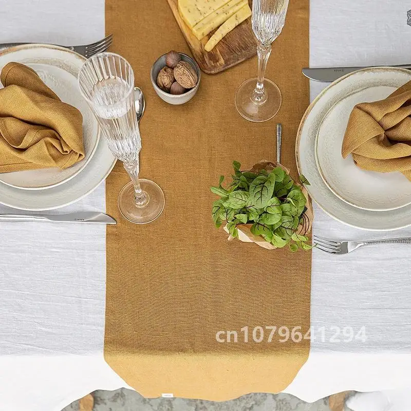 Linen Table Runner Mitered Corners 100% Pure Linen Cloth French Flax Rustic Luxe