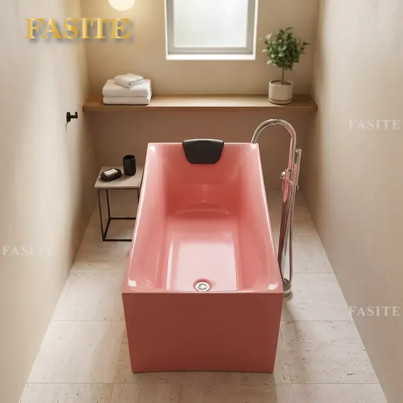 Modern Mini Freestanding Acrylic Bathtub with Pillow Rectangular Soaking Small Bathing Seamless Tub Factory Wholesale Price