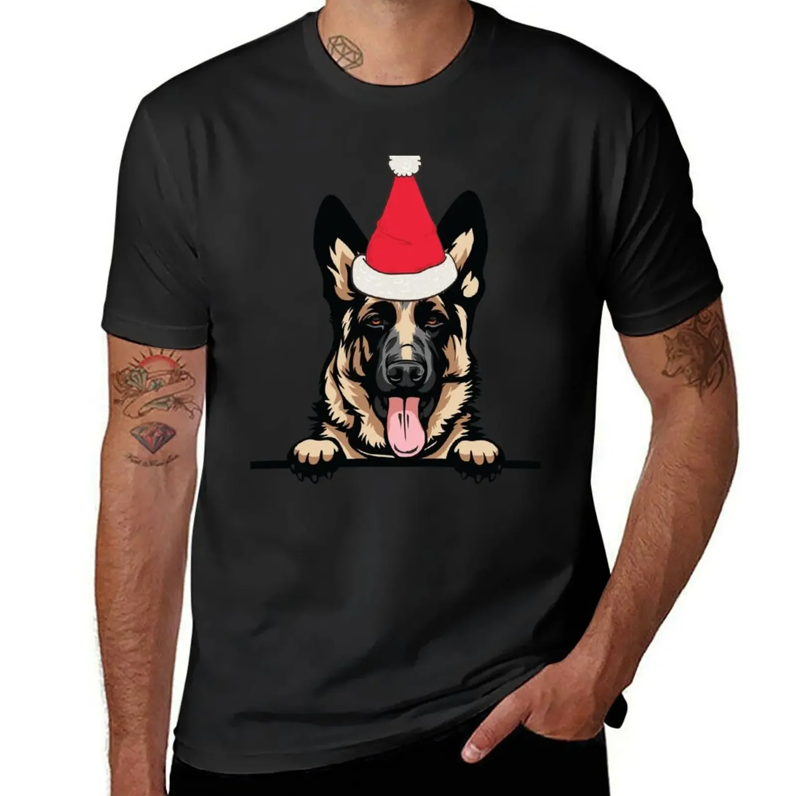 

german shepherd dog merry christmas T-Shirt man t shirt customizeds mens designer t shirt