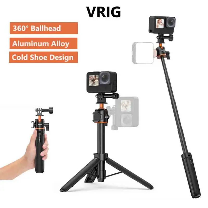 

2024 VRIG Selfie Stick Tripod W 360 Ballhead Coldshoe Mini Tripod for Gopro 12 11 10 9 8 Action4/ Insta360 ACE/One Mic Lights