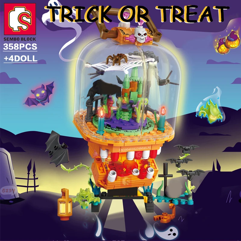 

SEMBO BLOCK Halloween Valentine's Day Toys Pumpkin Lantern Bricks Party Building Blocks Rotate DIY Model Kits Gifts Child Adults