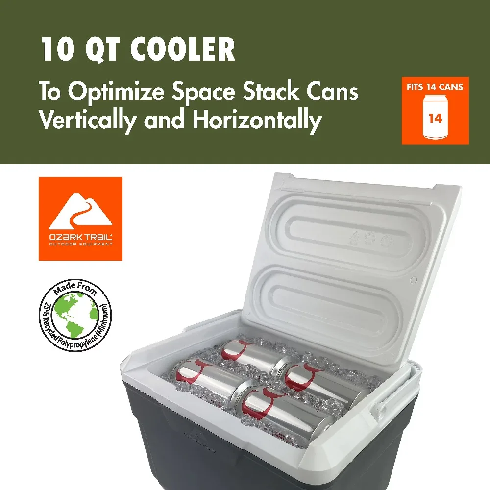 Insulated Hard Sided Cooler with Wheels 10 Quart Portable Ice Chest for Camping Picnic Beach Outdoor Food Drinks Storage Gray view 4