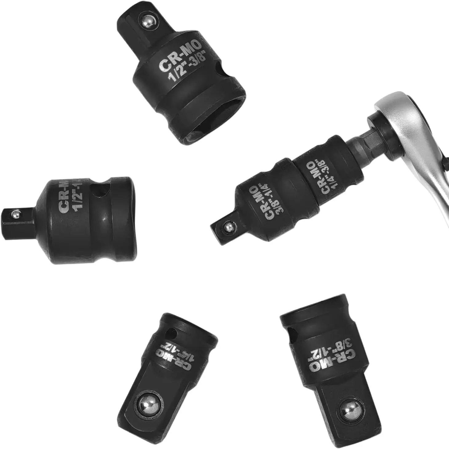 6個入りインパクトソケットアダプターセット 1/4インチ 3/8インチ 1/2インチ クロムバナジウム鋼 ラチェットキット (ブラック)