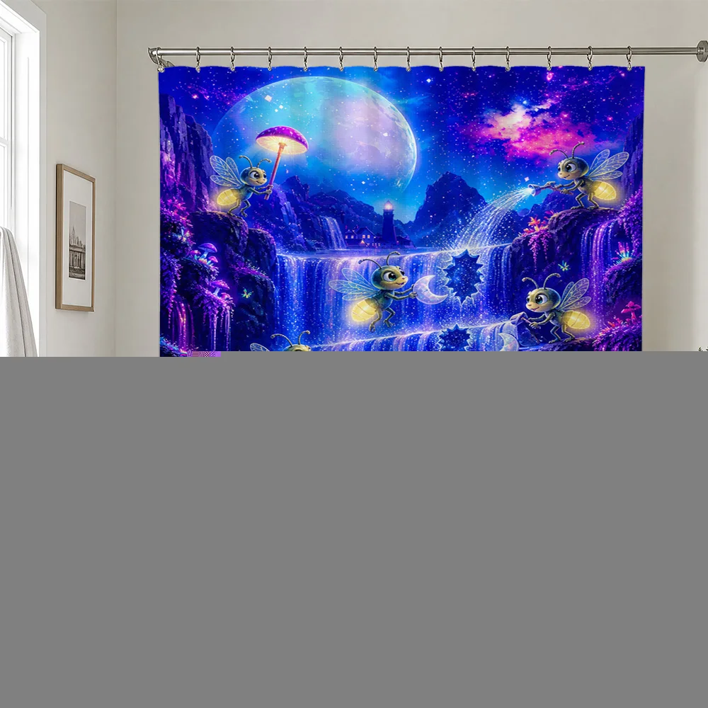 Magical Cosmic Fairy Waterfall Shower Curtain Planets Nebula Blue Purple Bathroom Decor Waterproof Home Shower Curtain