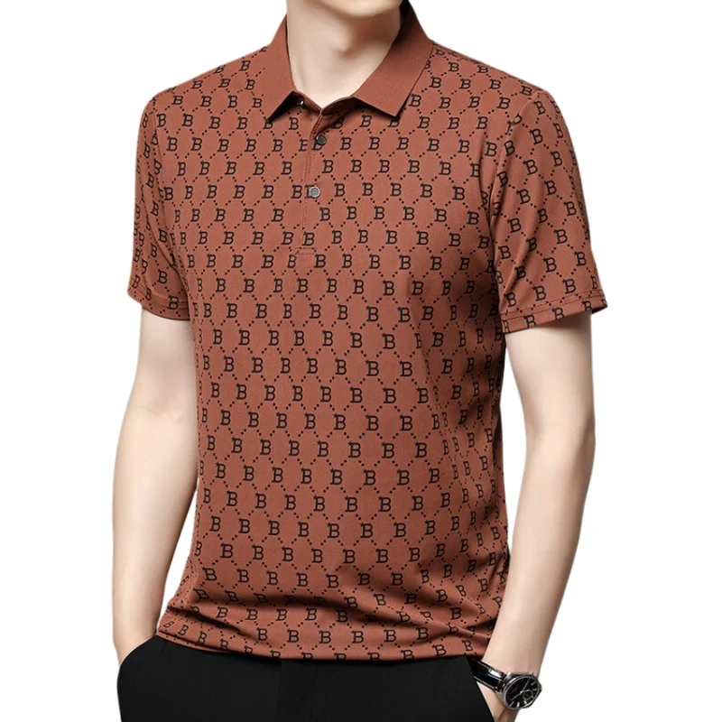 Camisa polo de manga curta masculina, carta high-end, casual, moda da moda, novo, verão