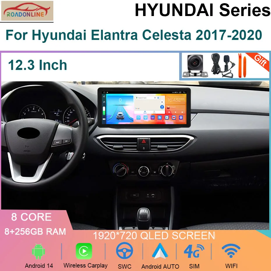 Android 14 8+256GB Wireless Carplay Car Radio For Hyundai Elantra Celesta 2017-2020 Multimedia Player Head Unit GPS Navigation