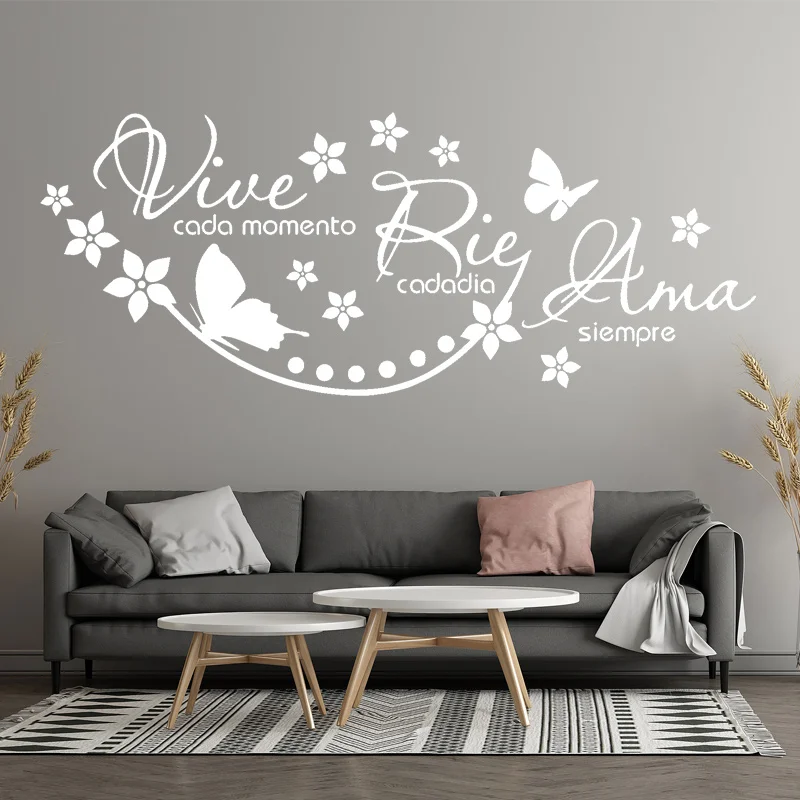 Vinyl Wall Stickers Spanish Saying Vive Cada Momento Rie Cada Dia Ama Siempre Decal Wallpaper For Living Bedroom Home Decor H537