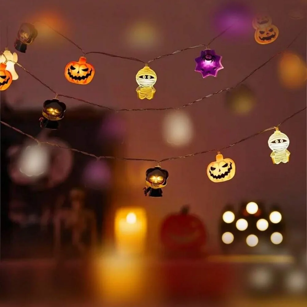 1.5M/3M Halloween Character String Lights Ghost Bat Skull Witch Pumpkin Lights for Porch Balcony Window Haunted House Decor image 3