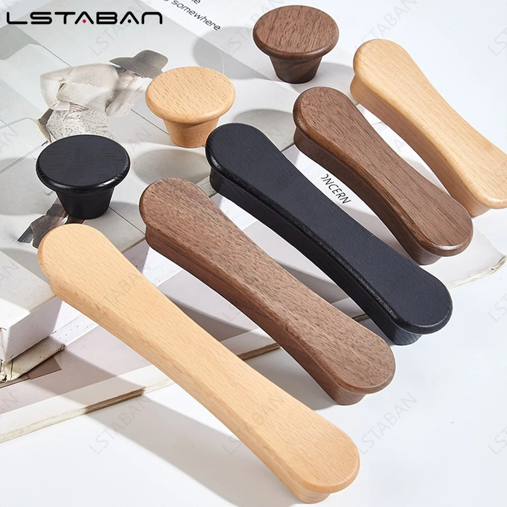 Nordic Natural Wooden Furniture Handle Cabinets Kitchen Pulls Handles Cabinets and Drawers Dresser Knobs Long Wardrobe Pull