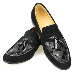 Luxury Fringe Business Casual Shoe Four Seasons New Men's  One-step Loafers Fashion Black Leather Cow Suede Man Loafers Shoes