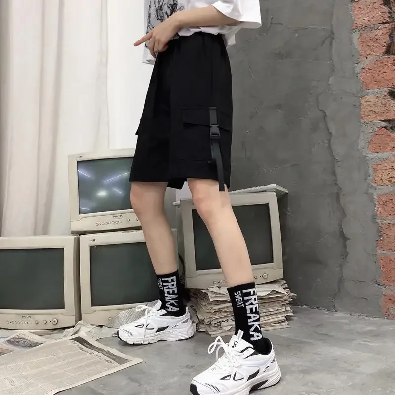 

Шорты-карго женские однотонные студенческие Ins корейская мода универсальные свободные посадки повседневная популярная уличная одежда с несколькими карманами летние Y2k уютные