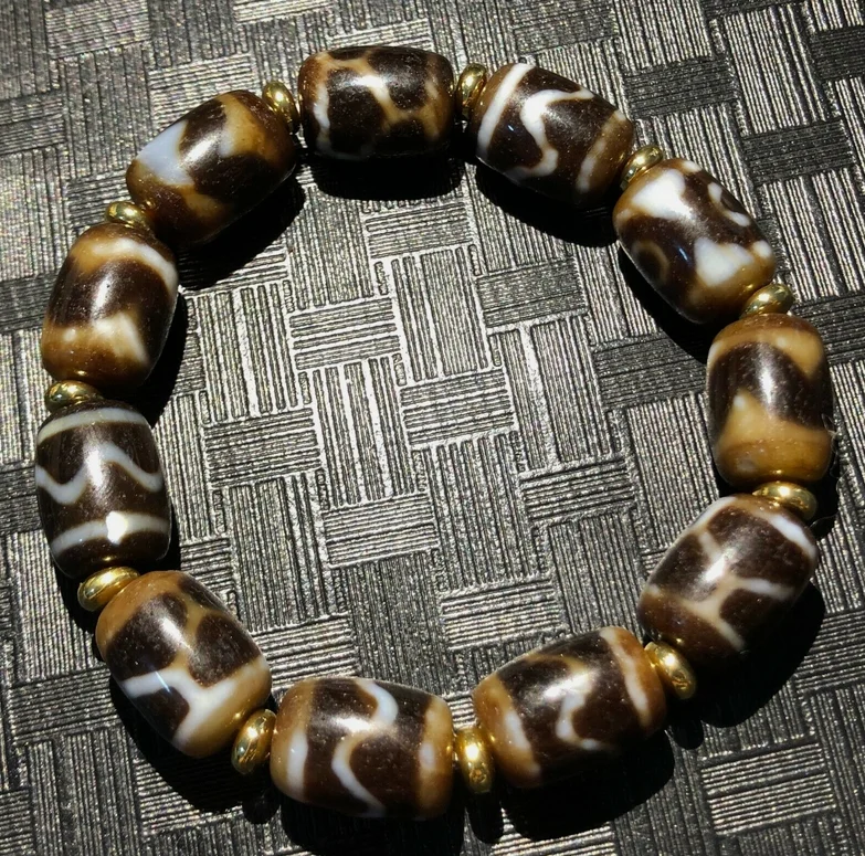 Magic Tibetan Old Agate Various patterns Totem dZi Bead Bracelet 11*16mmC1912