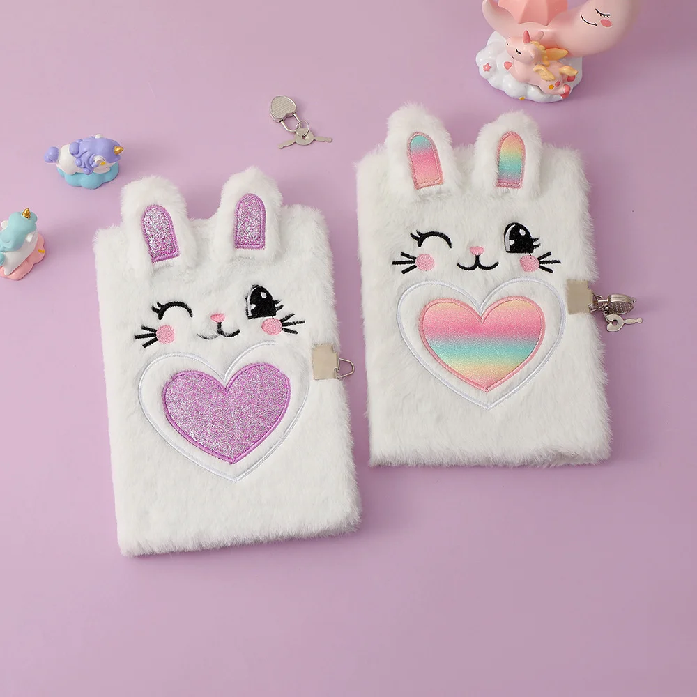 Plush Notebook Cartoon Bunny Notepad With Lock Diary Cute Gift Student Stationery Children\'s Girl Hand Account Book Lockable