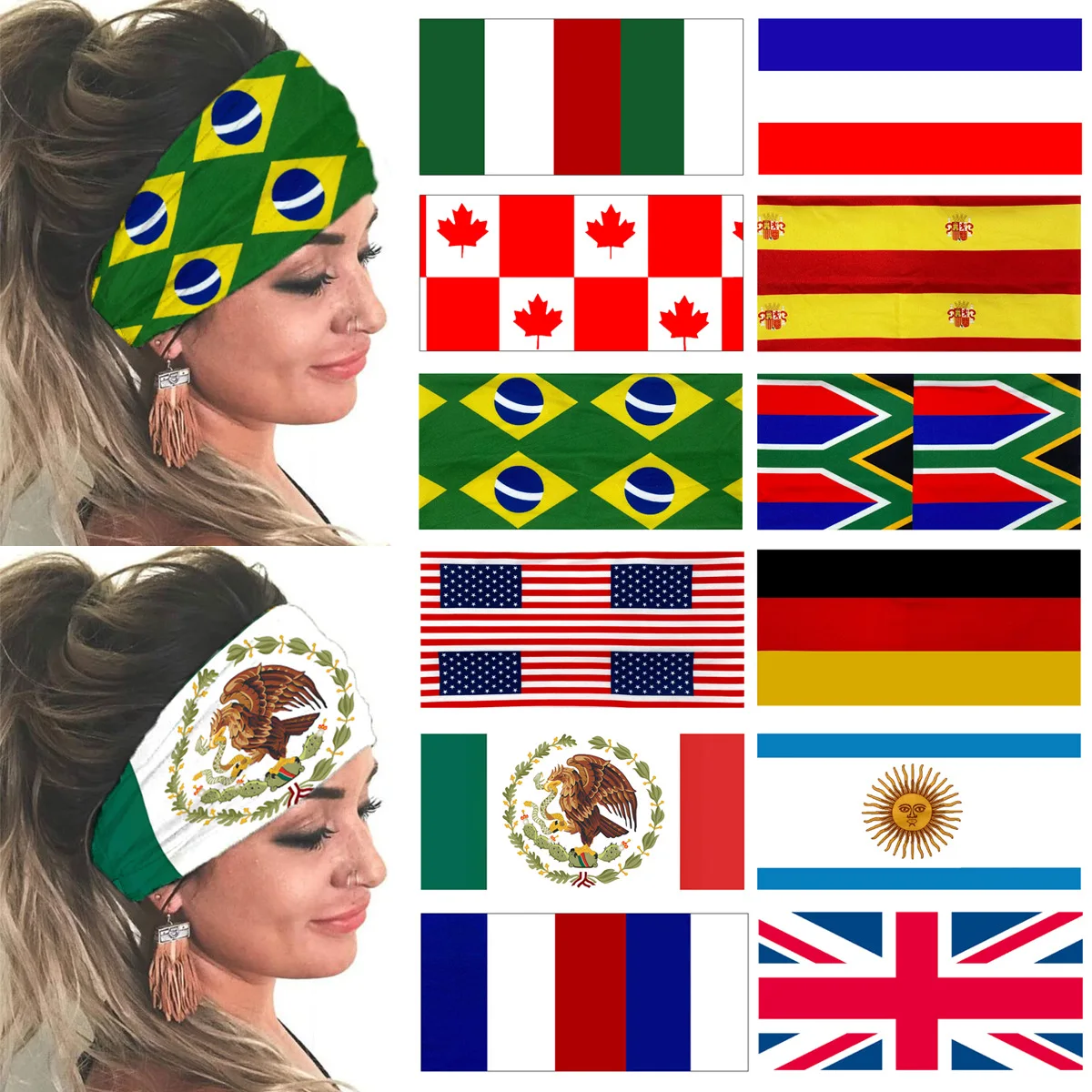 

Football game headscarf national flag pattern sports headband elastic wide edge headband men's and women's yoga headband