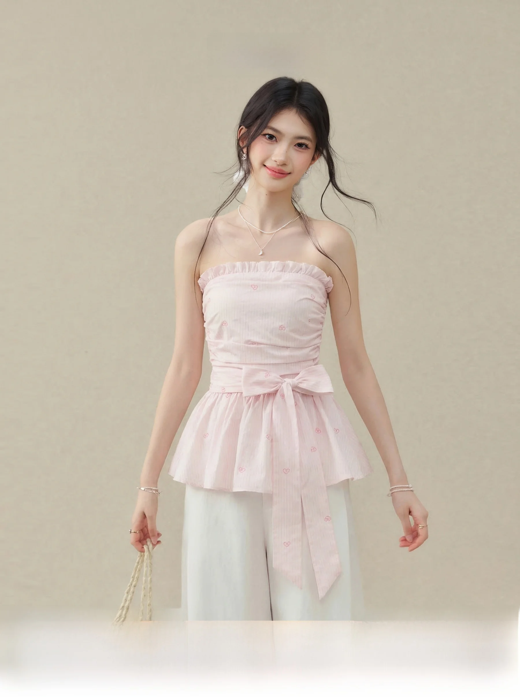 

Милый топ-бандо с узлом для пышных женщин, розовый, летний, без рукавов, укороченный, футболка Beauty Formula