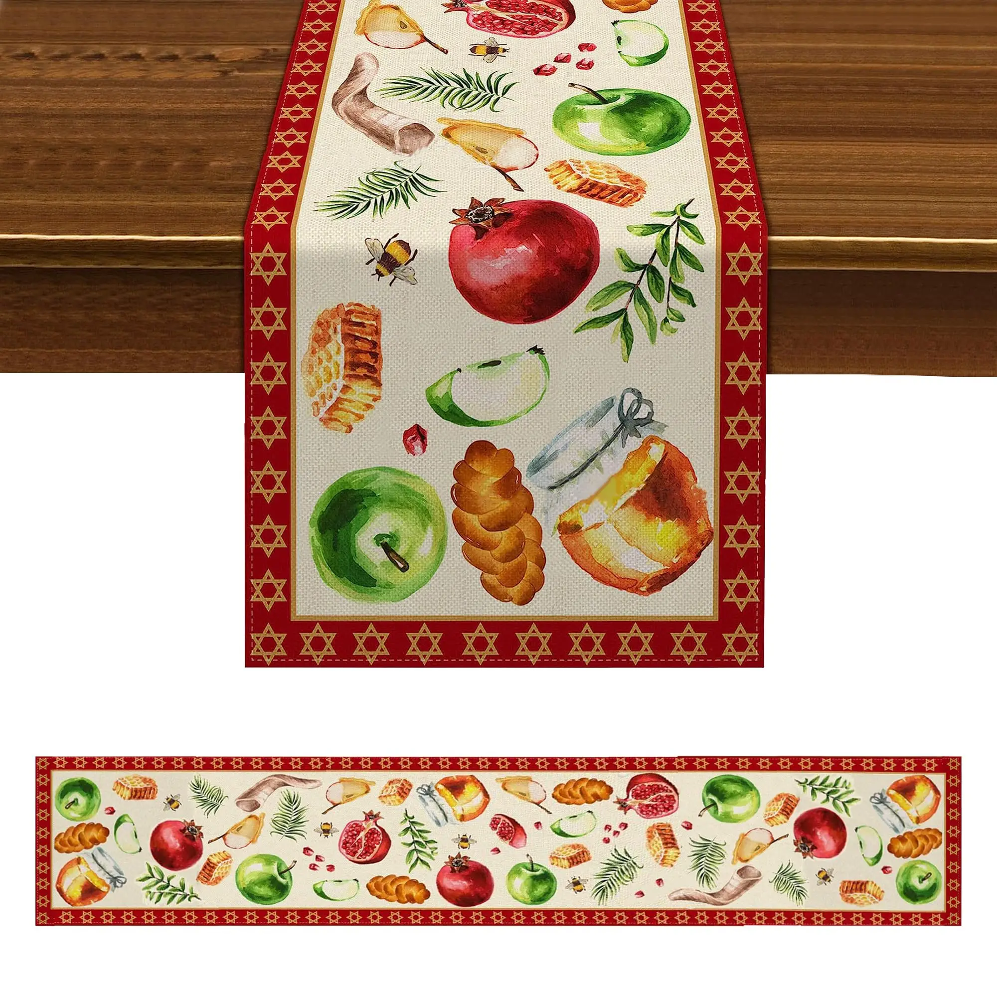 Rosh Hashanah Table Runner Polyester Fabric Rosh Hashanah Tablecloth, Shana Tova Jewish New Year Decorations