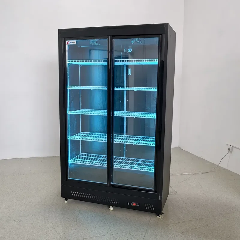 Vertical Display Cabinet Sliding Double Glass Door Beverage Refrigerator