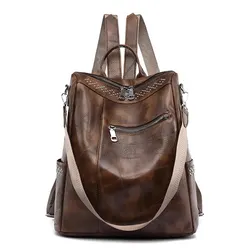 A Ladies Backpack Vertical Pu Casual Trend Large Capacity Travel Backpack Handbag Crossbody Bag