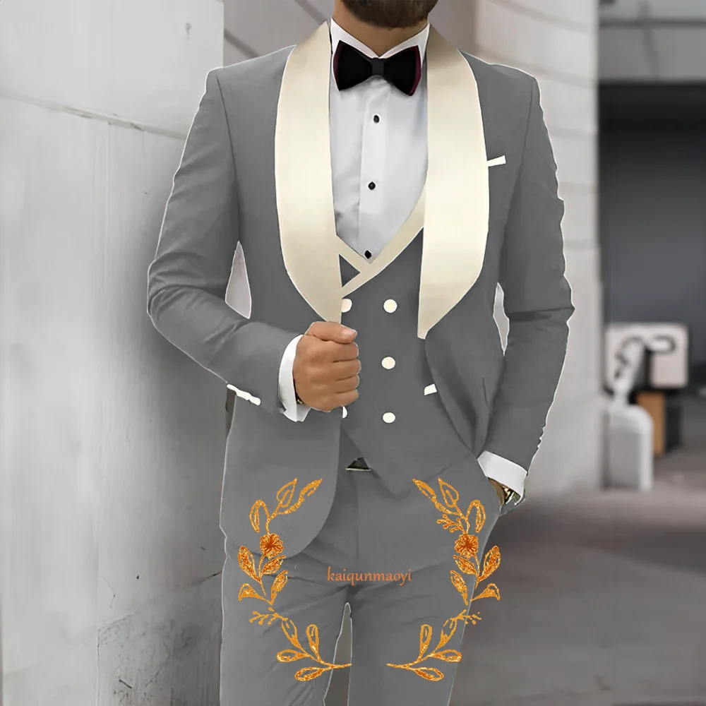 Elegant 3-piece Men\'s Suit Formal Groom\'s Wedding Tuxedo Jacket Pants and Vest Party Groomsmen\'s Dress XS-5XL