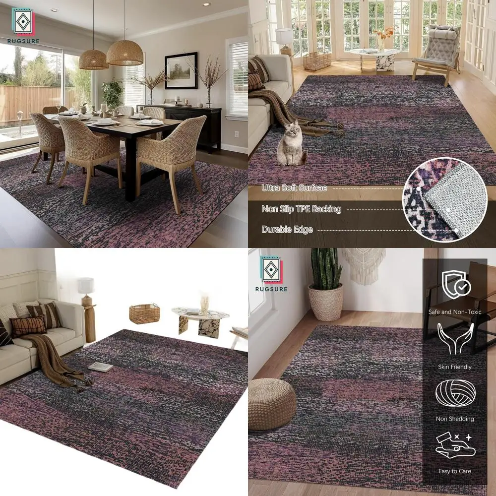 

Stain-Resistant, 1/6 Thick, Non-Slip Area Rug - Suitable for Living Room, Bedroom, Nursery, Pet & Child - Burgundy, 5x7 Vintage