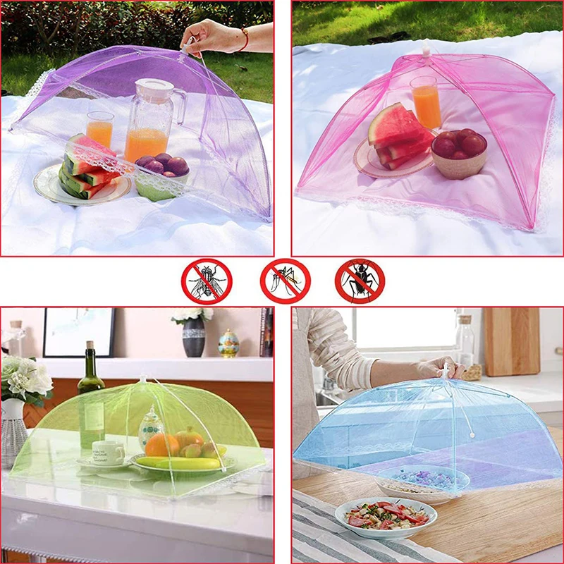 Collapsible Food Cloches Food Tent Folding Food Cover Mesh Screen Umbrellas Anti Mosquitoes Fly Protection Barbecue Picnic Food