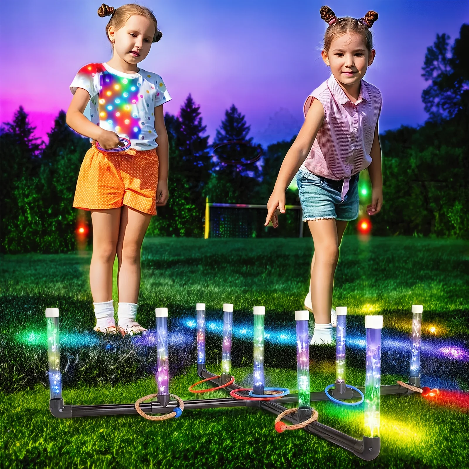 (Best-seller americano) Juego de aro de lanzamiento LED de juguete para niños, interacción entre padres e hijos, torre de apilamiento educativo, interior y exterior