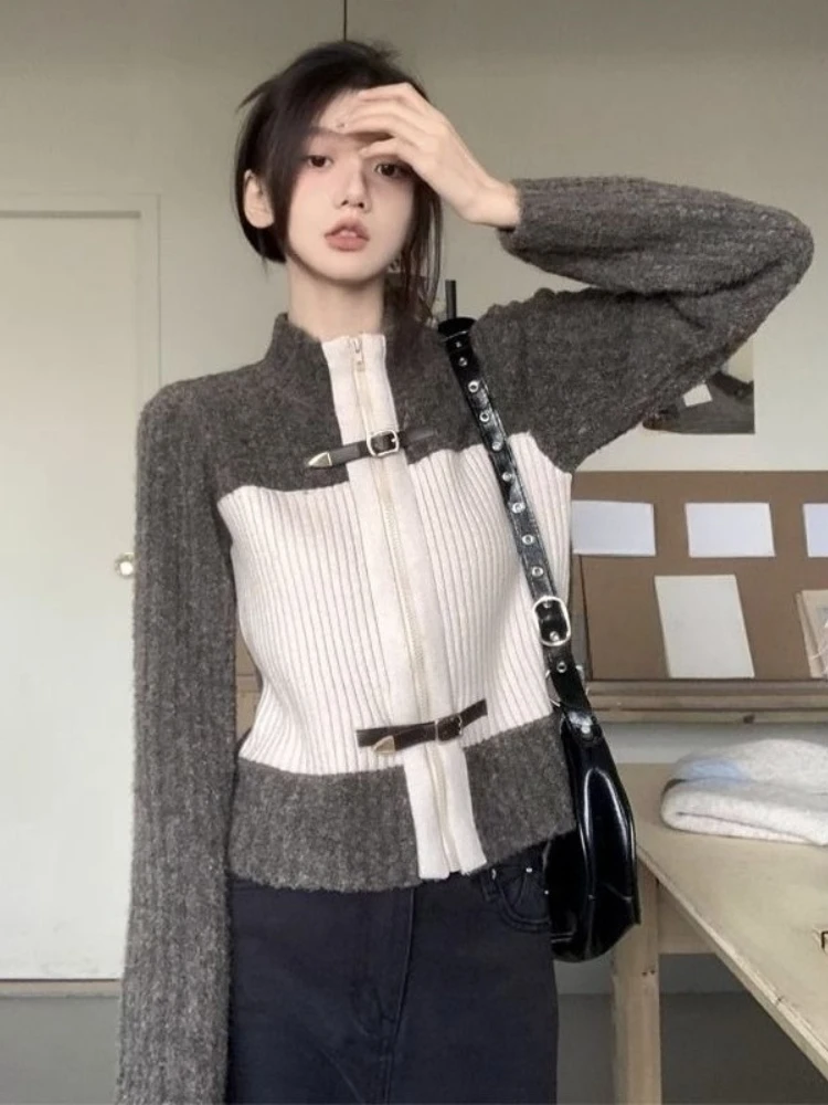 

Half High Collar Women's Cardigans Attractive 2025 Trend Wear To Work Fashion Aesthetic Fall Youth Cropped Ladies Knit Sweaters