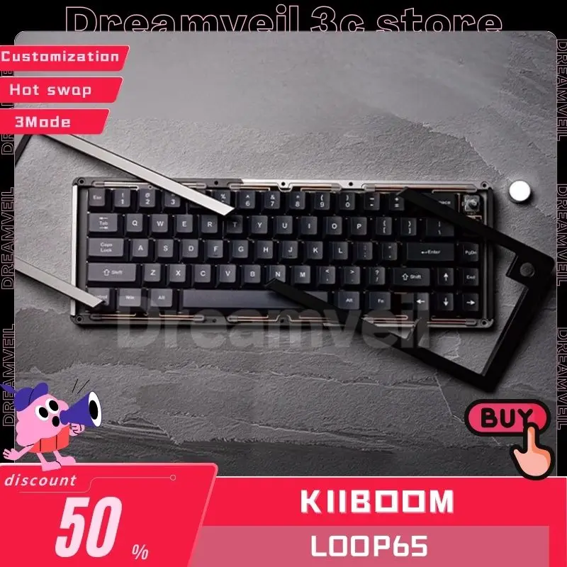 KiiBOOM LOOP65 Mechanical Keyboard 3Mode 2.4G Wireless Bluetooth Keyboard Gasket Aluminum RGB Hot Swap Custom Gamer Keyboard