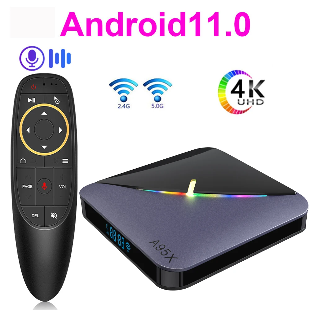 A95X F3 Air II Smart TV BOX Android 11.0 4K RGB Light 2.4/5G  Wifi Amlogic S905Y4 BT5.0 Set Top Box 4GB RAM 16GB 32GB 64GB ROM 