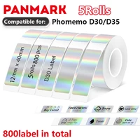 5 rollos de etiquetas térmicas holográficas plateadas, 12x40mm, 800 etiquetas en total, aptas para Phomemo D30/D35, etiqueta térmica autoadhesiva
