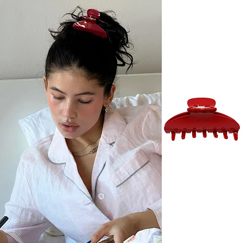 Cherry Red Claw Grabs for Women 10cm Acetate Shark Clips Acrylic Hair Barrette Claws Vintage Hair Accessories Headwear Gifts