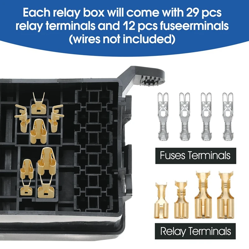 Black Fuse Relay Box With 6 Slots Relay Block And ATC/ATO Blade Fuse With Metallic Pins Spade Terminals Universal