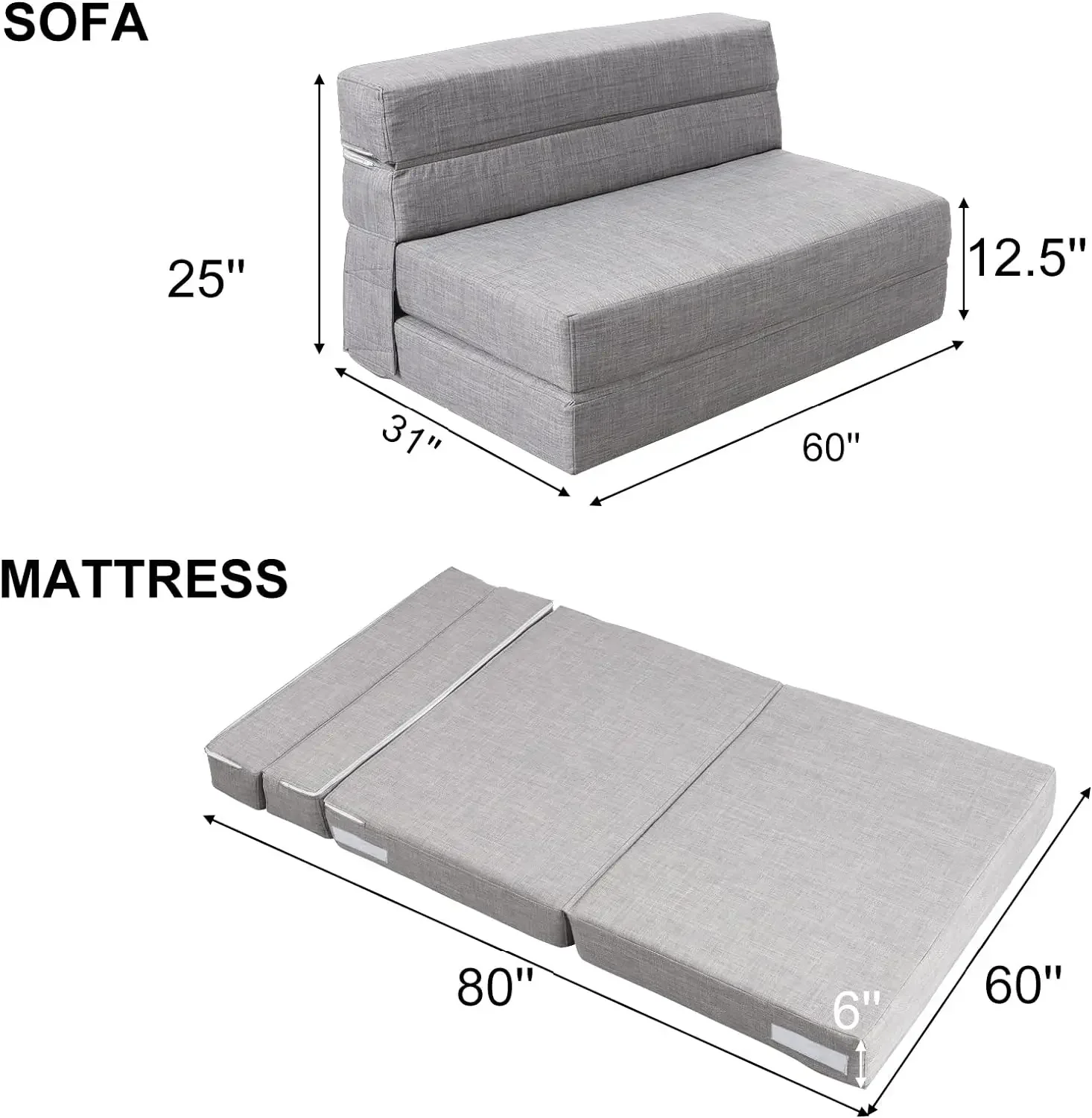 Folding Sleeper Chair and Sofa Bed, Lazy Couch with 2 Pillows, Memory Foam, Washable Cover, Queen Size, 60