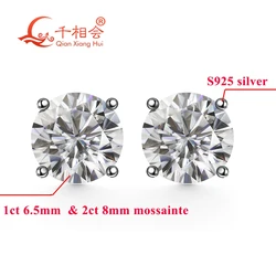 1ct 6.5mm 2ct 8mm round Classic 4 Claw earrings 925 silver D VVS white color moissanite stone ear studs dating jewelry gift