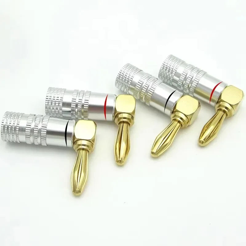 4PCS 4mm Banana Plug Gold-Plated Right Angle 90 Degree Video Speaker Adapter Audio  Banana Connectors