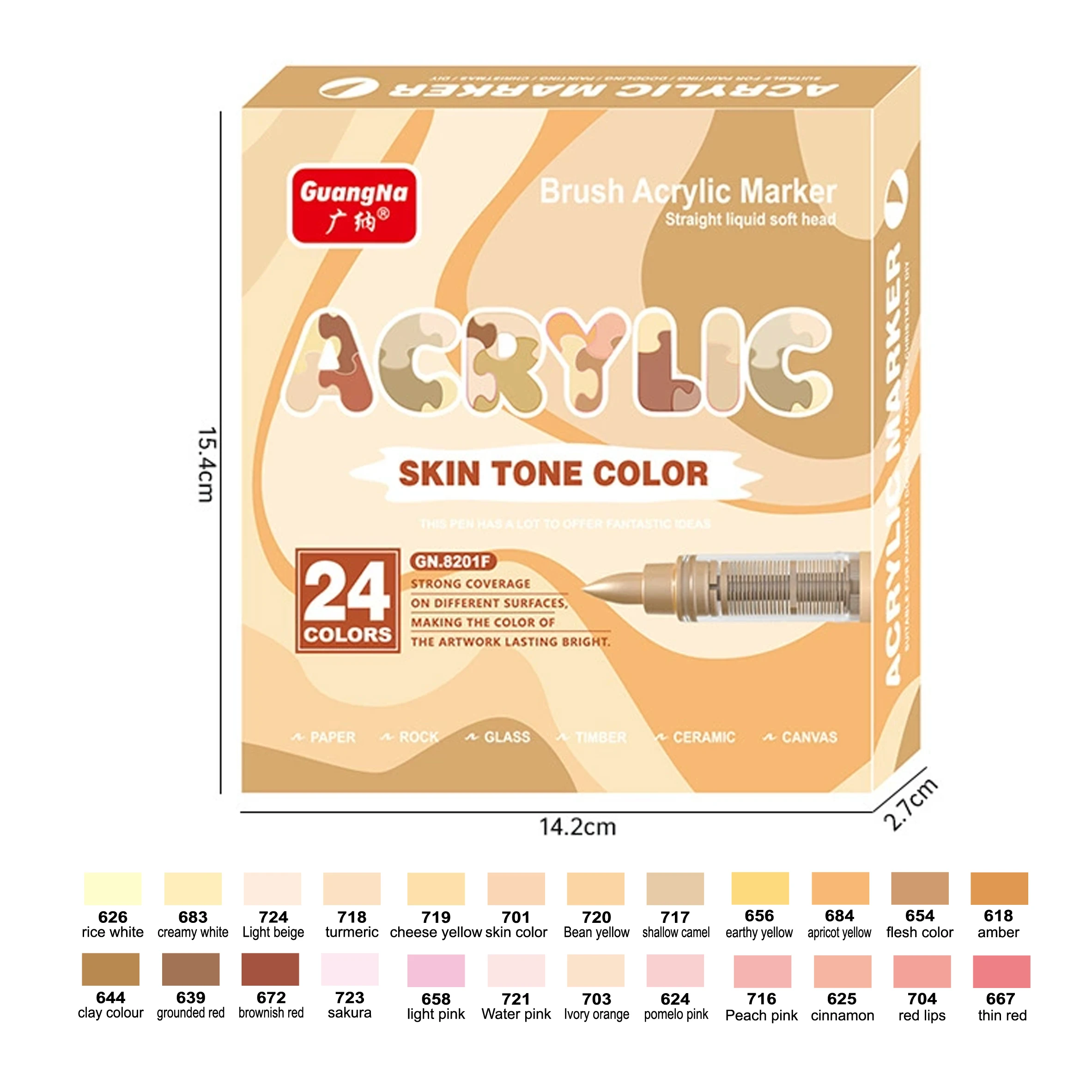 GN 24 Colors Skin Tone Acrylic Markers, Soft Brush Tip Paint Pens for Comic Coloring Rock Wood Canvas DIY Art Craft Supplies