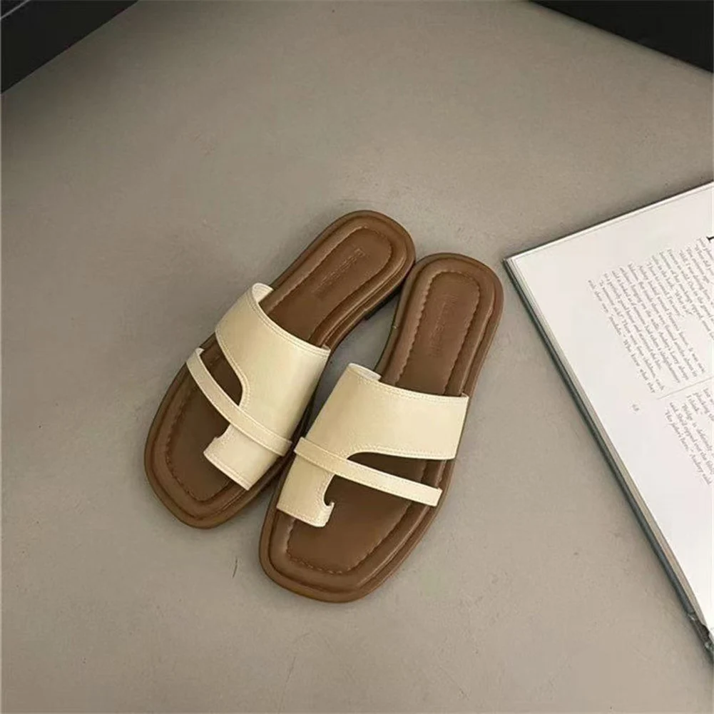 Sandália plana verão cor sólida sandálias planas dedo do pé aberto ao ar livre leve antiderrapante chinelos casuais praia sapatos femininos slides
