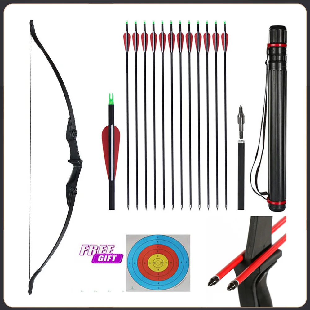 20/30/40lbs Taken Down Recurve Bow Archery Right Left Hand 2 Arrow Rest Bow Shooting Hunting Game Outdoor Sports Exercise Bow