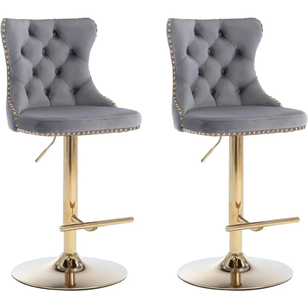 

Bar Stools Set of 2,Adjustable Barstools with Back Velvet Tufted Counter Stool Modern Upholstered Bar Chairs