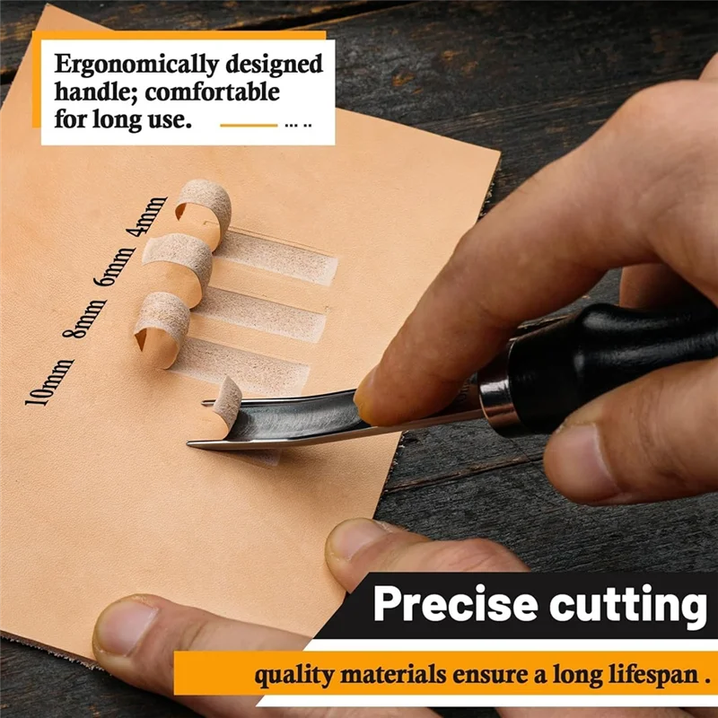 AA51 4 Size Leather Edge Bevelers Tool Set, Wide Mouth Skiving Knife With Wooden Handle, For Leather Thinning Cutting Craft