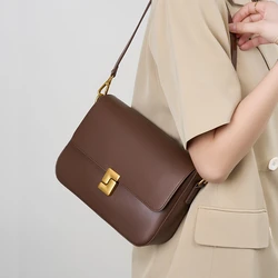 Toptrends Genuine Leather Square Crossbody Bags For Women 2024 Trend Design Underarm Shoulder Bags Cowhide Small Ladies Handbags