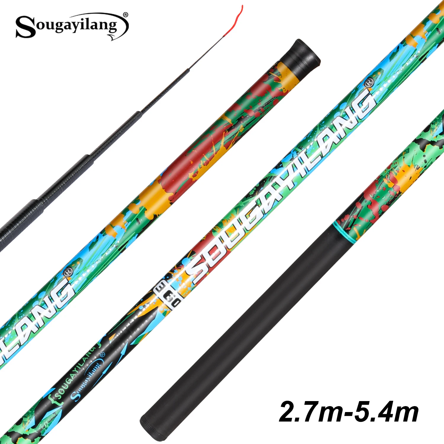Sougayilang Telescopic Fishing Rod 2.7-5.4m Glass Fiber 360°Rotating Pole Lightweight Portable Freshwater Stream Carp Fishing