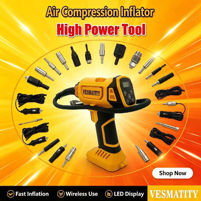 VESMATITY 20V Cordless Tire Inflator 830kPa Digital Display LED Light Portable Professional Heavy Duty for Tool Max Pro Plus