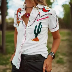 Camisa ajustada informal con estampado de estilo occidental para mujer, camisas y blusas de manga larga Vintage para primavera 2025, Tops elegantes a la moda
